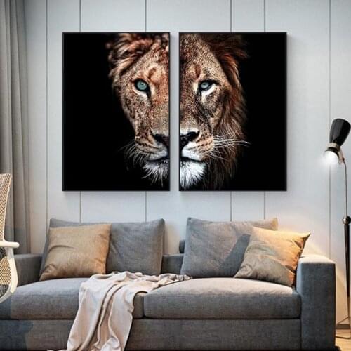 Lion and Lioness Canvas Paintings On the Wall Art Modern Prints Black White Painting Pictures and Decorative Posters For Living