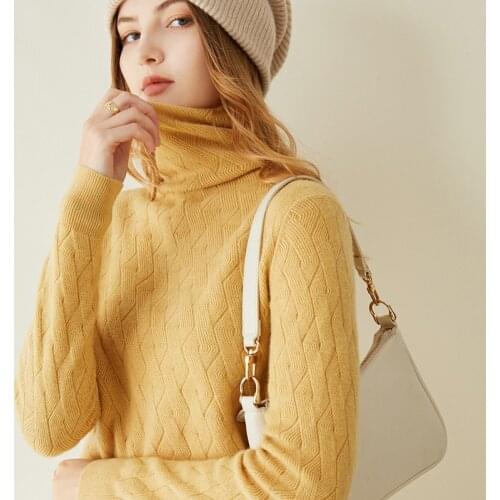LONGMING Women Sweater 100% Cashmere Turtleneck Winter Pullover Women Knitted Sweater Autumn Warm Wool Sweater Jumpers Solid