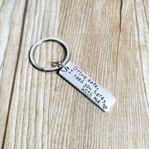 Metal keychain hot sell drive safe i need you here with me 3.5*1cm heart lover Best friends gift drive safe Key Chains
