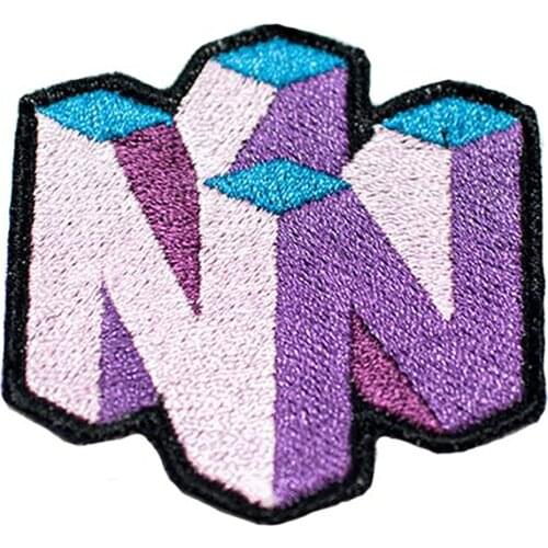 N64 Vaporwave Embroidery Patches Iron on Patches 90s Nostalgia and Retro Gaming Cartoon Hippie Clothes Purple Appllique DIY