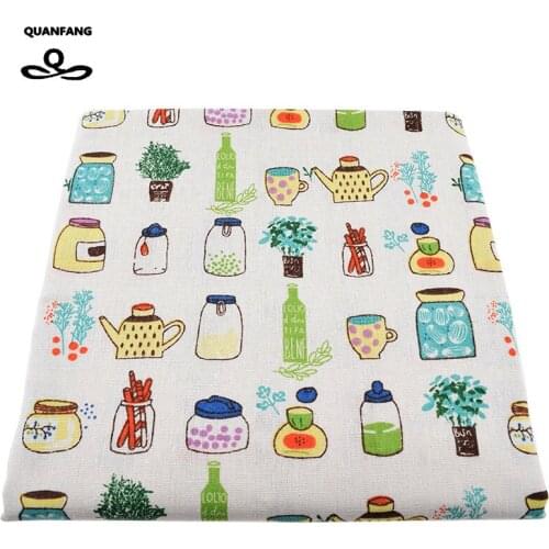 Printed Cotton Linen Fabric For Quilting,DIY Sewing,Sofa,Curtain,Bag,Cushion,Furniture Cover Material,Bottles Series, 50cmx145cm