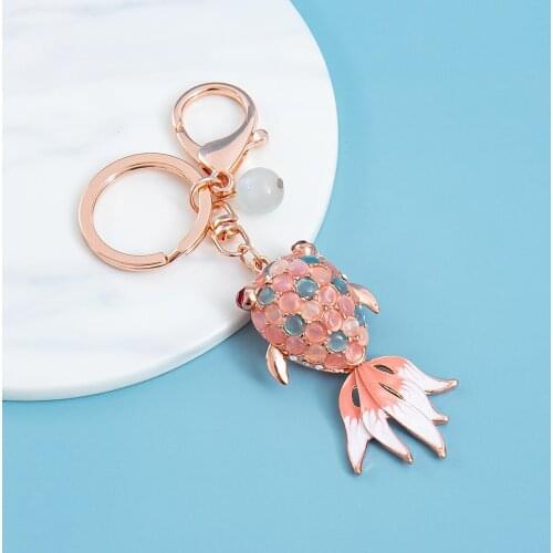 Creative New Goldfish - Shaped Keychain Opal Hand - Set Diamond Car Keys Pendant Pendant Keychain