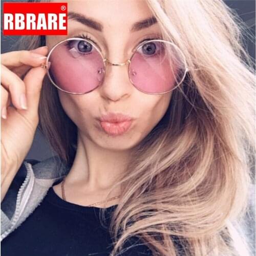 RBRARE 2021 Candy Color Round Sunglasses Women Fashion Sun Glasses Women Classic Vintage Alloy Oculos Pink Transparent Lens