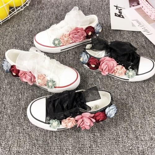 Parent-child Canvas Shoes Korean-style Fashion Lovely Flower Girls Casual Students Low Top Athletic Shoes Girls Sneaker 25-30