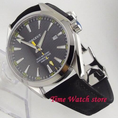 Solid 41mm Miyota mens watch black dial silver marks sapphire glass 5ATM water resistance Automatic watch men 2012