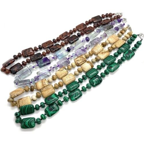 Natural Stone Necklace Rectangle Red Agate Malachite Semi-precious Stone Jewelry Necklace for Women Collars Accessories