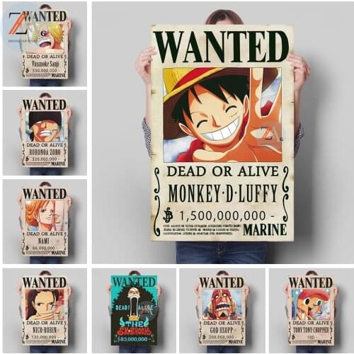 One Piece Luffy Anime Poster Mural Wanted Retro Canvas Painting Printing And Childrens Room Art Wall Suitable Modern Home Decor
