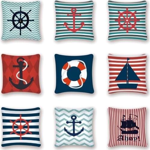 Nautical Pillow Cover Decorative Cushion Covers Navy Anchor Decor Sea Ocean Blue Pillowcase Couch Pillows Kissen Home Sofa Bed