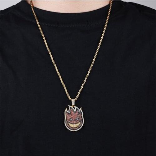 DNSCHIC Spitfire Small Fireman Pendant Double-Sided Iced Out Pendant Necklace Hip Hop Pendant Jewelry for Men and Women Rapper