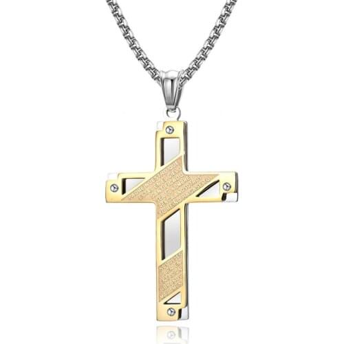 Dropshipping Europe and America 60 cm Length Cross Titanium Steel Jelewery Jesus Prayer High Quality Long Necklace For Man Male