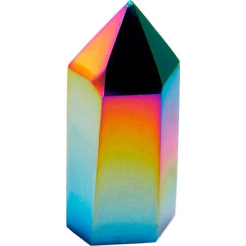 Rainbow Aura Titanium Coated Single Point Prism Wand,Self Standing Crystal Gem stone Figurine Specimen,Healing Chakra