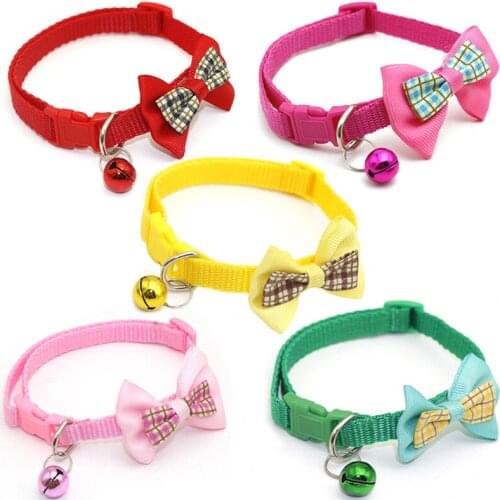 Adjustable Cute Dog Collar with Bell Plaid Bow Ties for Small and Medium Dogs Girl Pet Cat Accessories for Yorkies Pit Bulldog