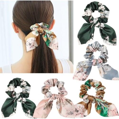 Chiffon Bowknot Elastic Hair Bands For Women Girls Solid Color Scrunchies Headband Hair Ties Ponytail Holder Hair Accessorie
