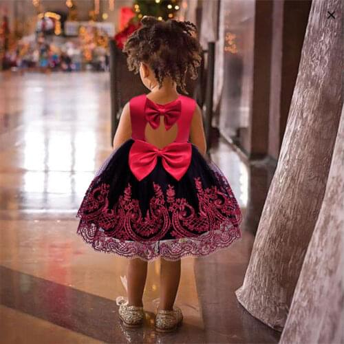 Christmas Dress For Girls New Year Baby Girl Red Dresses Princess Evening Party Show Dress Kids Children Vestido Lace Bow Dress