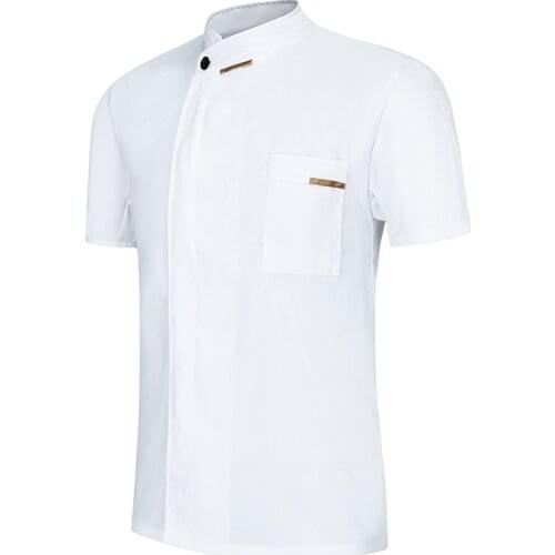 2019 Chef Waiter Uniform Short Sleeve Kitchen Restaurant Cook Chef Jaket Shirt Breathable Barber Sushi Costumes