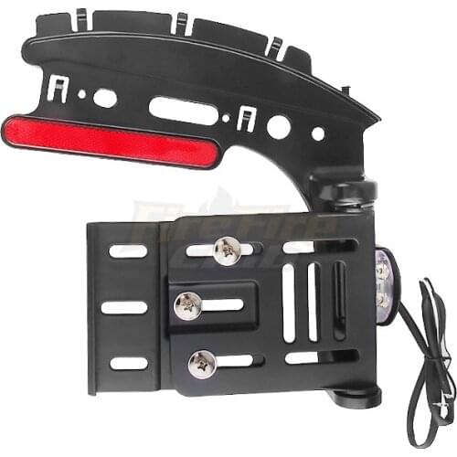 Motorcycle Telescopic Folding LED Light Side Mount License Plate Holder For Harley Dyna Fat boy Sportster 883 1200 XL 04-20