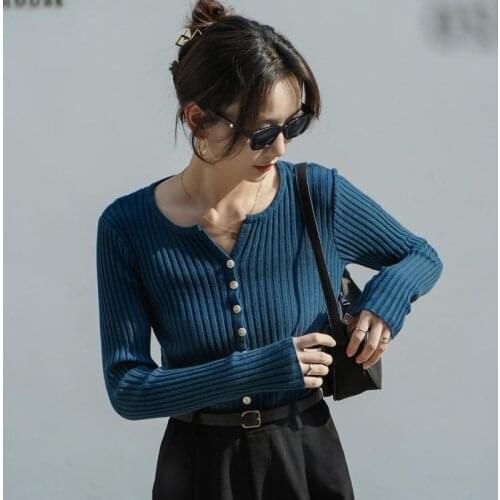 WEIHAOBANG 2021 New Womens Cardigan V-neck Single Breasted Knit Sweater Bottom With Short Knitted Long Sleeved Sweater