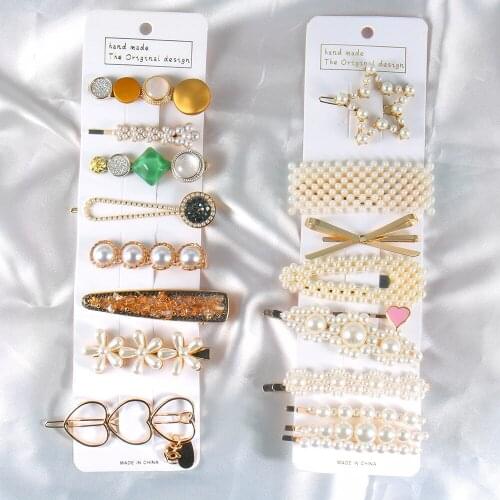 Multi- Style Women Pearl Hair Clip Snap Hair Barrette Stick Hairpin Hair Styling Accessories For Girls