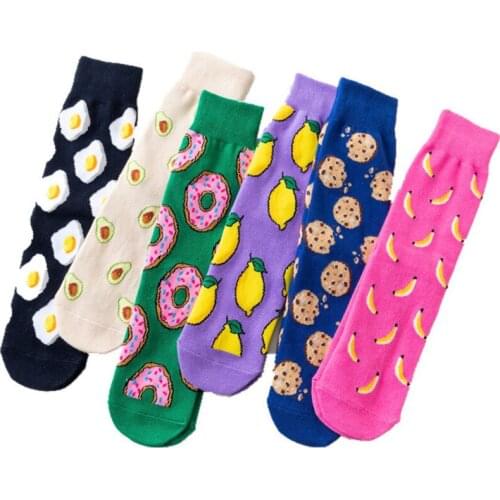 Women Cotton Cartoon Cute Socks Fruits Banana Avocado Lemon Egg Cookie Japanese Harajuku skateboard Socks Winter Socks Long Sock