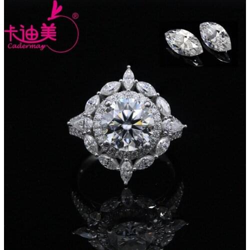 CADERMAY Luxury Style Sterling Silver 925 Wholesale 3ct DVVS Engagement Halo Moissanite Ring Band For Women
