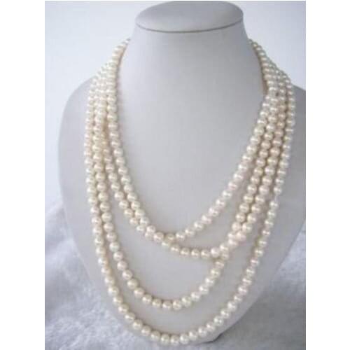 100" LONG 7-8MM WHITE FRESHWATER PEARL NECKLACE>>> women jewerly Free shipping