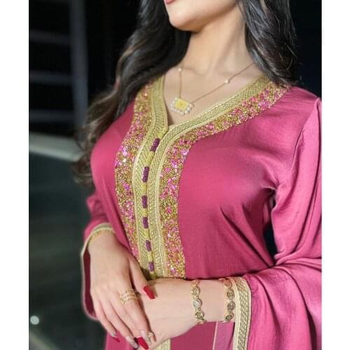 Siskakia Arabic Dresses for Women Fall 2021 Golden Ribbon Patchwork Abaya Dubai Long Sleeve Muslim Turkish Clothing Satin