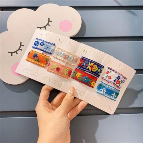 1 Pair Korean Vintage Simple Embroidered Lace Flower BB Clip Beautiful Sweet Girl Children Fashion Hairpins Hair Accessories