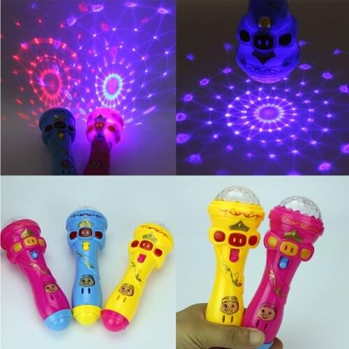 1Pc Kids LED Flashing Karaoke Singing Microphone Pig Toy Sky stars Projection Ball Light Kids Magic stick Funny Gift
