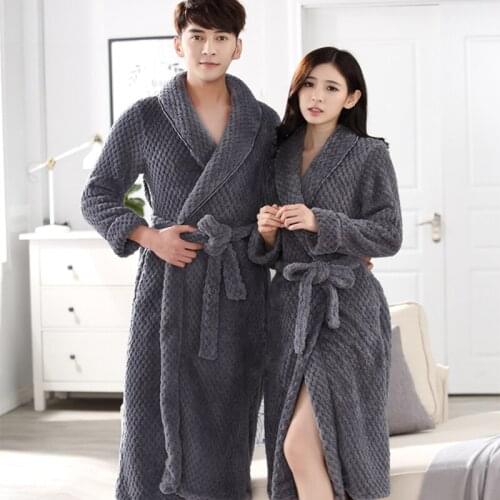 On Sale Lovers Thick Warm Winter Bathrobe Men Soft As Silk Extra Long Kimono Bath Robe Male Dressing Gown for Mens Flannel Robes