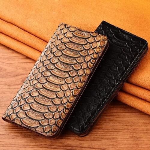 Snakeskin Veins Cowhide Genuine Leather Case Cover For XiaoMi Mi 11i 11X Pro Wallet Flip Cover