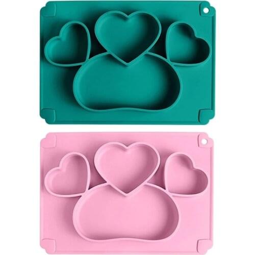 1 Pc Baby Cute Love Heart Silicone Training Bowl Infant Learning Feeding Utensils Divided Sucker Non-slip Dinner Plate Dishes
