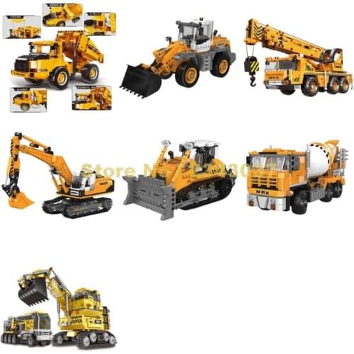 Urban Engineering Construction Cement Mixer Crane Forklift Excavator Bulldozer Dumper Building Blocks Toy