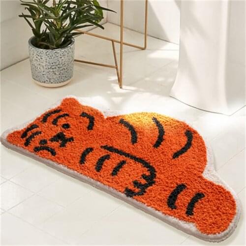 Cute Tiger Bathroom Mat Fluffy Flocking Carpet Bath Tub Side Anti Slip Rug Floor Pad Doormat Home Kids Room Nursery Home Decor