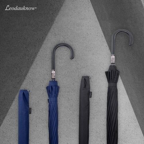 Leodauknow 16 Bone Long Handle Umbrella Large Men And Women Double Reinforcement Anti - wind Semi - automatic Handle Business Cu