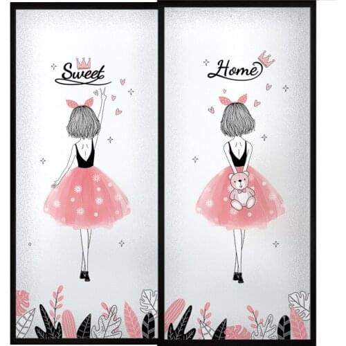 Cartoon Anime Girl Frosted Window Film Home Kitchen Bathroom Toilet Door Opaque Privacy Glass Sticker Room Static Film