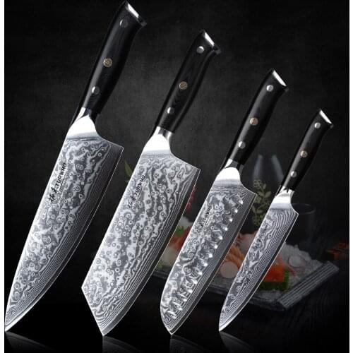 TURWHO Damascus Kitchen Knife Set 4PCS Super Sharp Vegetable Cleaver Santoku Utility Chef Knife Sets Pro Kitchen Cooking knives