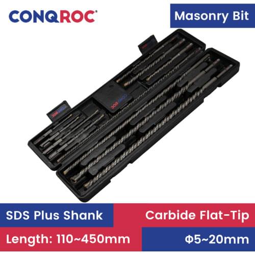 11 Pieces Tungsten Carbide Alloy Tip Hammer Drill Bits Set 5~20mm SDS Plus Long Masonry Hammer Drill Bits Kit with Tool Case