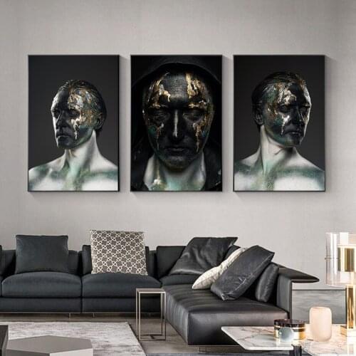 Black and Gold Man Print Picture Wall Art Paintings Fashion Modern Light Luxury Figure Posters for Living Room Aisle Home Decor