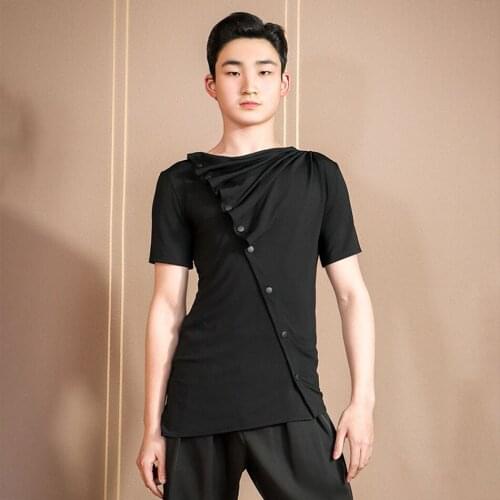 2021 New W725 Male Latin Dance Tops Short Sleeve Botton Line Design Latin Dancing Tops Performamnce Modern Dance Dress