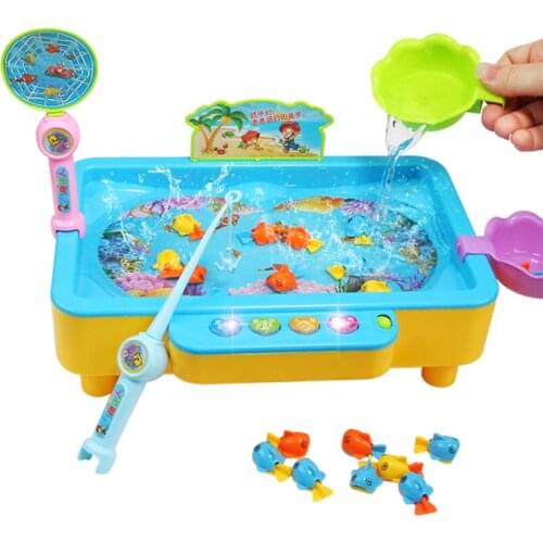 Novel Baby Fishing Simulated Electric Magnetic Fish Pond with Lights and Music Hand Eye Coordination Toy Interactive Game Gift