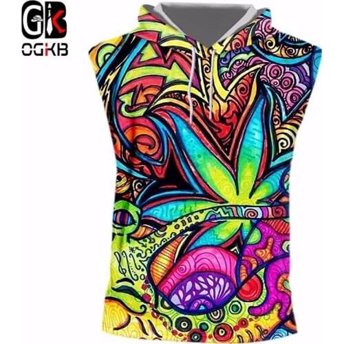 OGKB Sleeveless Shirts Boy Fashion O Neck 3D Print Oil Painting Leaves Hiphop 7XL Clothes Homme Undershirt Summer Hoody