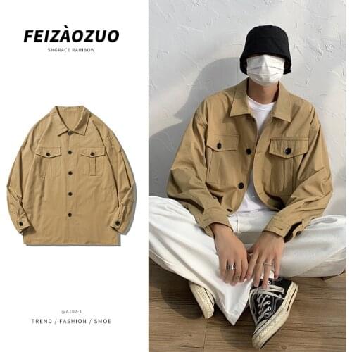 Autumn Cotton Casual Shirt Mens Fashion Solid Color Pocket Tooling Shirt Men Japanese Streetwear Long-sleeved Shirts Mens M-3XL