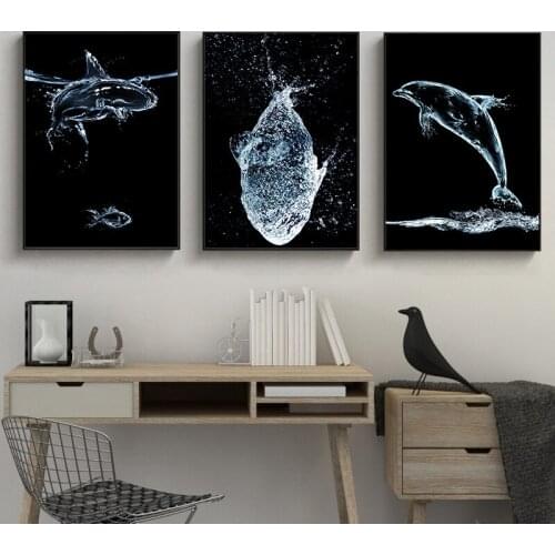 Posters and Prints Home Decor Nordic Canvas Painting Wall Art Animal Fish Water Vivid Picture for Nordic Living Room Unframed