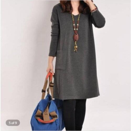 Women Winter Hoodies Dress Long Sleeve Larg Size Lrregular Pockets Round Collar Baggy Loose Sweater Dress Vestidos De Festa