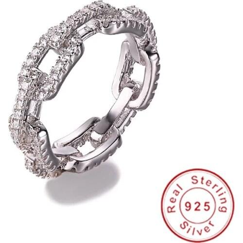 Luxury Chain Shape Real Soild 100% 925 sterling Silver ring AAAAA Zircon Engagement Wedding Band Rings For Women men Fine Bijoux