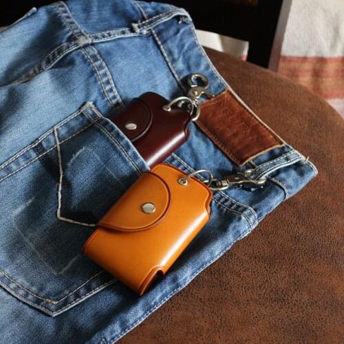 Luxury Car Key Bag Men Vegetable Tanned Cowhide Leather Top End Handmade Vintage Housekeeper Holder Keychain Simple Key Chain