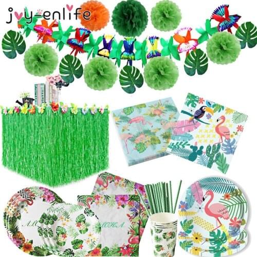 Flamingo Napkin Paper Hawaiian Party Decoration Palm Leaves Bunting Banner Aloha Tableware Tropical Party Wedding Decoration