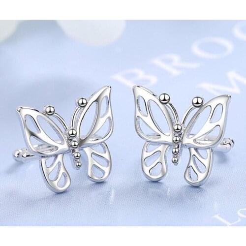 KOFSAC Sweet 925 Sterling Silver Clip Earrings Girl Party Jewelry New Gifts Beautiful Fashion Butterfly No Ear Piercing Earring