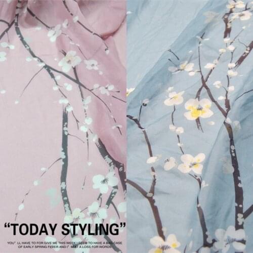 Silk Chiffon Fabric Dress Large Wide Pinkcolor Light Blue Plum White Flower Chiffon 100% Real Cloth DIY Patchwork Sewing