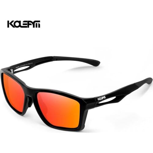 New Square Sunglasses Men Sport Eyewear TR90 Frame UV400 Protection Mirrored Red lens With Case KD626-C2 KDEAM LUXURY